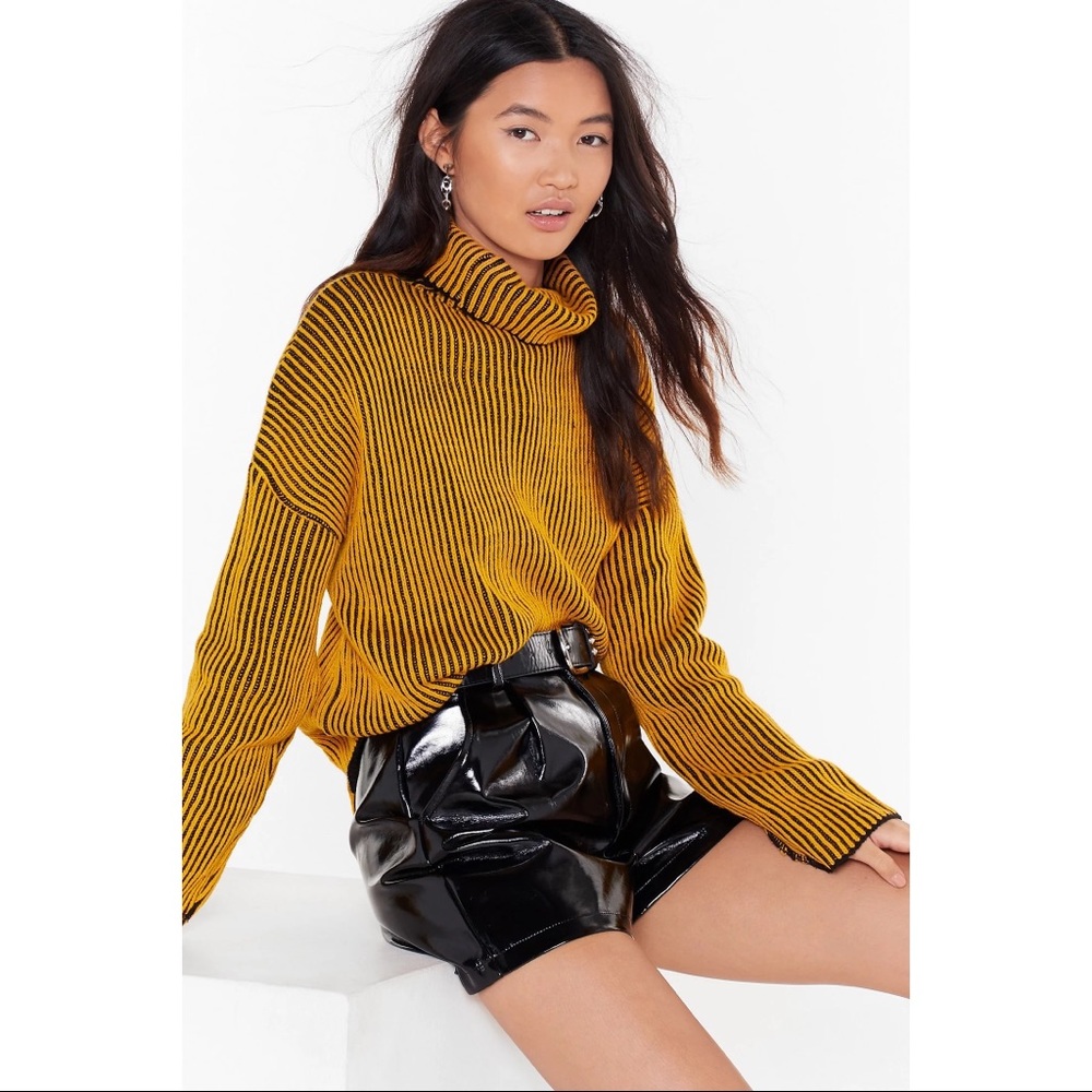 Striped Oversized Turtleneck Sweater